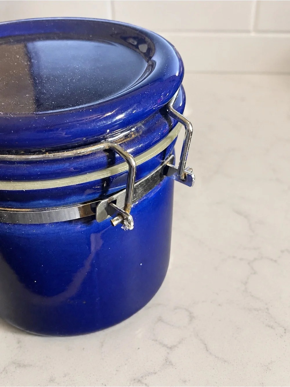 Cobalt Blue Ceramic Clamp Lid Canister Kitchen Storage Jar
